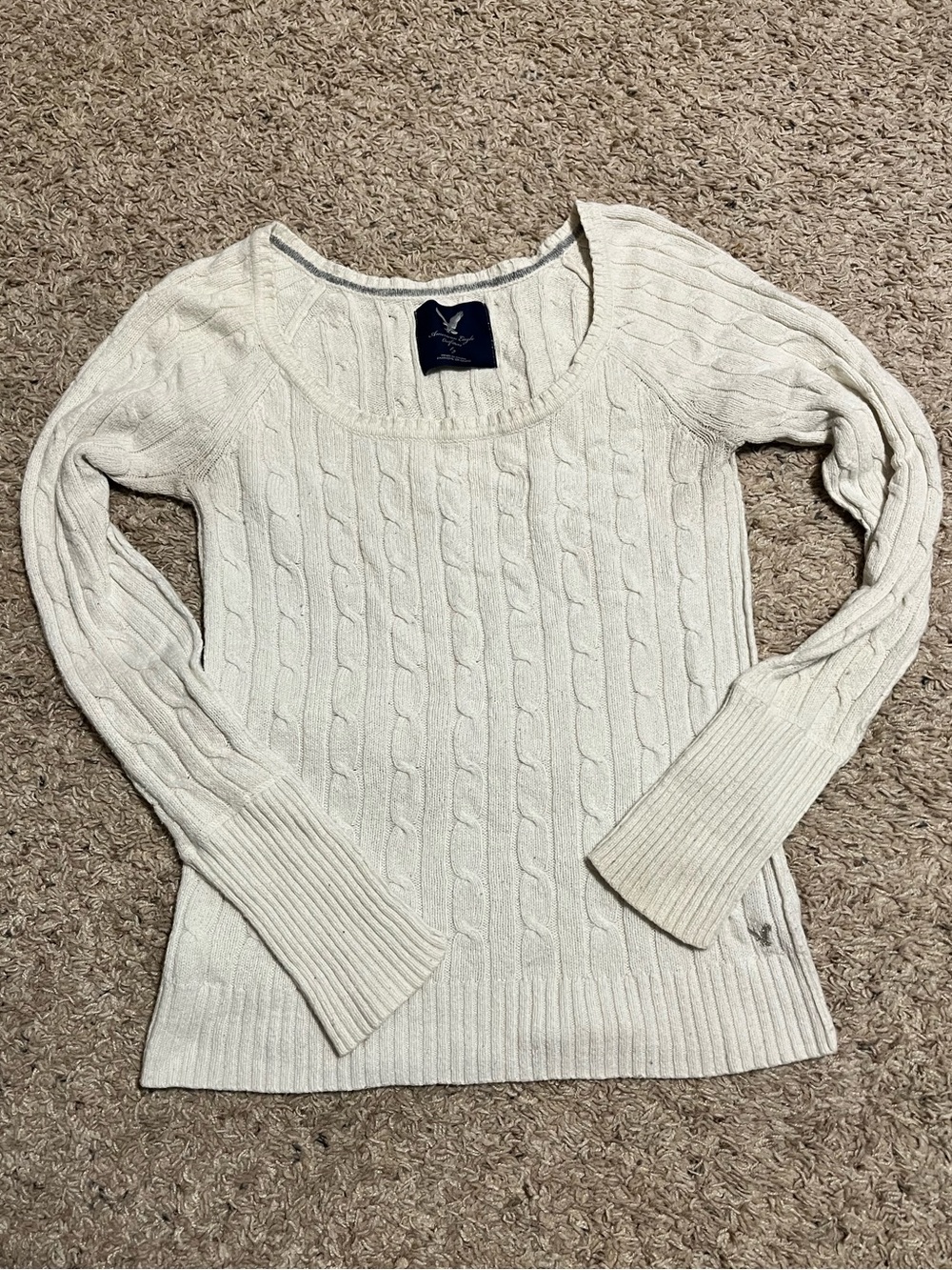 Y2K American Eagle Outfitters Cream Cable Knit Scoop Neck Sweater